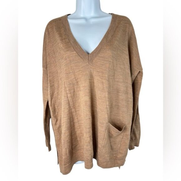 Hudson's Bay Moon Women's Sweater Pullover Merino wool Side slit Brown Size XS - Picture 2 of 16